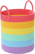 Laundry Hamper for Organizing, 52L Large Laundry Baskets, Cotton Rope Woven Blanket Basket, Collapsible Laundry Hamper for Living Room, Nursery, 15"×18", Rainbow by Degeyoyo