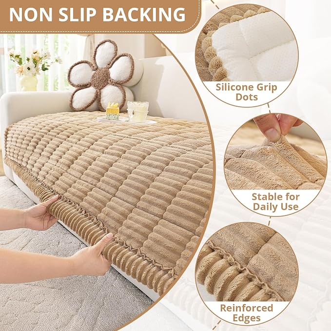 OstepDecor Couch Cover for Dogs, Washable Non Slip Sofa Cover for Pets | Soft Couch Covers for Sofa, Loveseat and Sectional, Furniture Protector Against Pet Hair & Dirt (35.4" x 70.9", Khaki) - Image 5