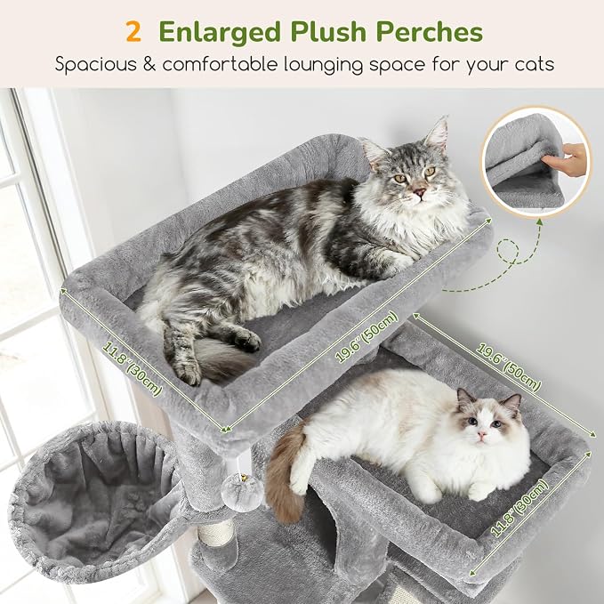 Globlazer 80in Extra Large Tall Corner Cat Tree Tower, S80G, Light Grey | Multi-Level Cat Condo for Multiple Indoor Cats Large Adult Kittens, Scratching Posts, Widened Perches, Adjustable Baskets - Image 2