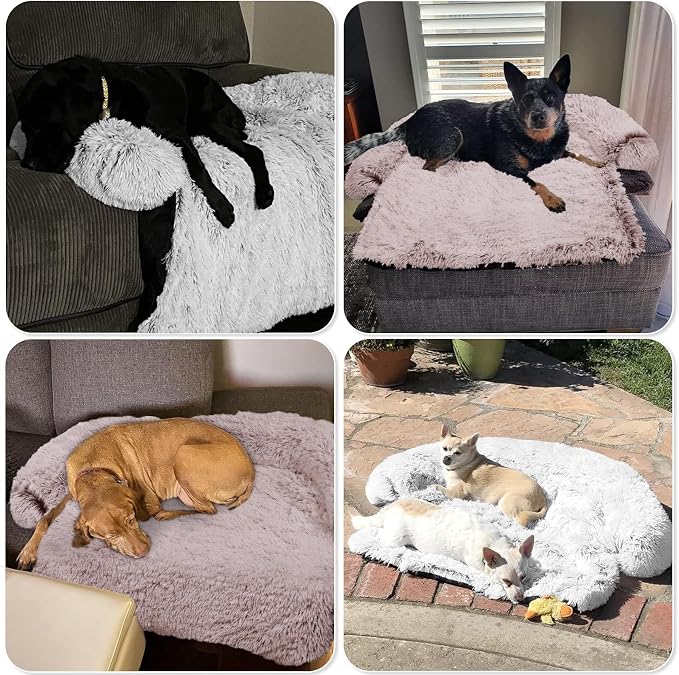 GGIB Calming Dog Bed Fluffy Plush Dog Mat for Furniture Protector with Removable Washable Cover for Large Medium Small Dogs and Cats (Medium, Rust White) - Image 7