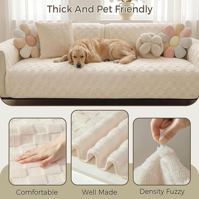Foxdecor Couch Cover for Dogs Sofa Covers Non Slip Couch Pad Pet Friendly | Pet Couch Covers Washable Sofa Protector, Furniture Cover Couch Seat Protector for Living Room, Cream White 30x53 Inch - Image 2