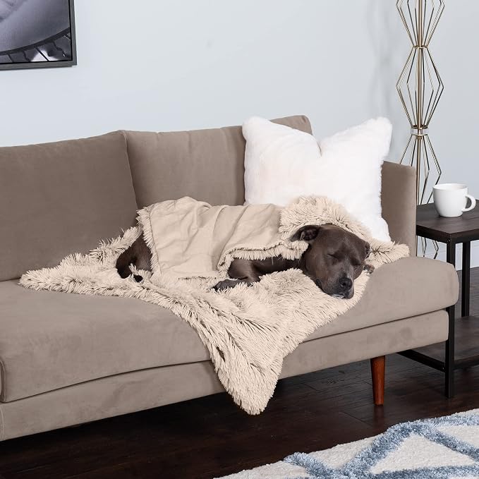 Furhaven Waterproof Throw Blanket for Dogs & Indoor Cats, Washable - Shaggy Plush Calming Long Faux Fur & Velvet Dog Blanket - Taupe, Large - Image 3