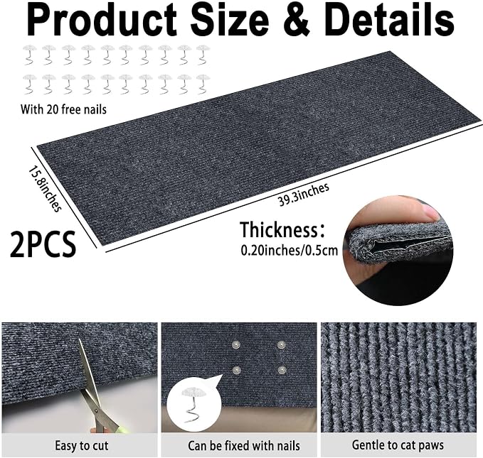 Tfwadmx 2Pcs 39.3" x 15.8" Cat Scratch Couch Furniture Protector, Trimmable Self-Adhesive Cats Scratching Pads, DIY Climing Scratch Mat Furniture Couch Protector from Cat Claws Scratching (Dark Gray) - Image 4