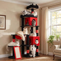 Gothic Cat Tree, 68 Inches Heavy Duty Cat Tower for Indoor Cat | Cat Tower with 2 Condos, Sisal Scratching Posts, Plush Platform & Hammock, Extra Stable Big Cat Furniture, Black Red by LIKISAK