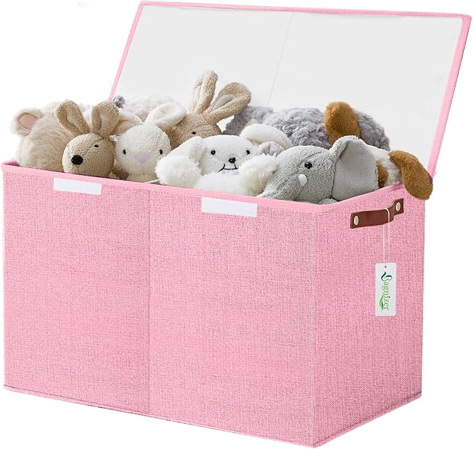 Bagnizer Large Toy Storage Box with Lids, Collapsible Sturdy Baby Storage Organizer Chest Bin Basket for Kids, Boys, Girls, Playroom, Nursery, Bedroom, Closet 25"x13"x16" (Pink) by Bagnizer