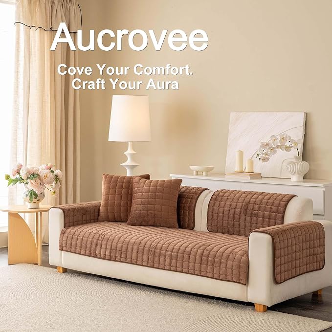 Velvet Washable Couch Cover for Pets Dogs, Non Slip Sectional Sofa Covers for 3 Cushion Couch Sofa L Sharped Sofa Slipcovers, Furniture Protector (1 PCS 36"x63",Brown) - Image 3