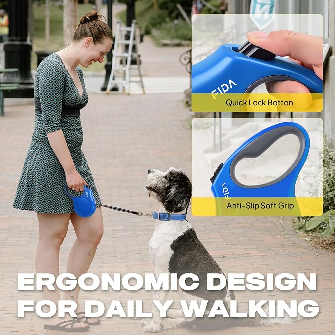 Fida Retractable Dog Leash, 16ft Heavy Duty Pet Walking Leash for Medium/Large Dog up to 110 lbs, Tangle Free. One-Hand Brake (Large, Blue) - Image 5