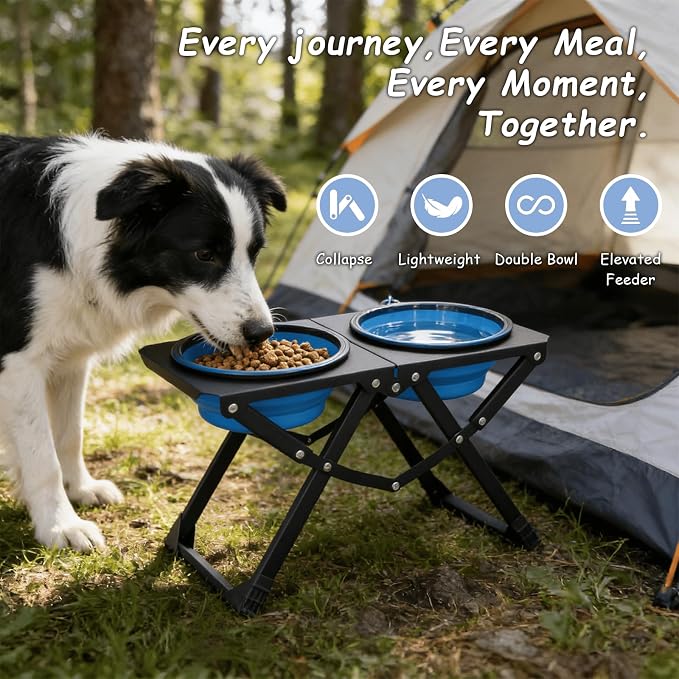 Foldable Elevated Dog Bowl Holder with 2 Large 50.7oz Folding Water Bowl, 10.2" Tall Raised Dog Bowl Stand for Medium/Large Breeds, Indoor and Outdoor Use - Image 5