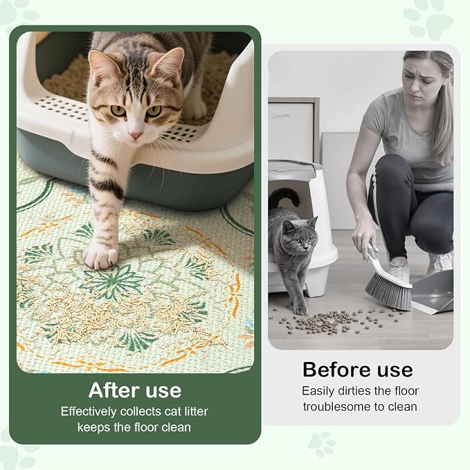 Bienbee Cat Litter Mat, 33" x 22" Litters Box Mat Machine Washable Less Waste Waterproof Litter Mats, Non-Slip Cat Litters Trapping Mats Easy to Clean Bean-Green L - Image 2
