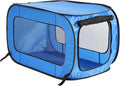 Portable Collapsible Pop Up Kennel, 32.5"L x 19.5"W x 19.5"H, Blue | Collapsible indoor/outdoor travel cat and dog crate with mesh screen windows pops up and folds flat for easy storage by BeatriceHomeFashions