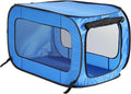 Portable Collapsible Pop Up Kennel, 24"L x 16.6"W x 16"H, Blue | Collapsible indoor/outdoor travel cat and dog crate with mesh screen windows pops up and folds flat for easy storage by BeatriceHomeFashions