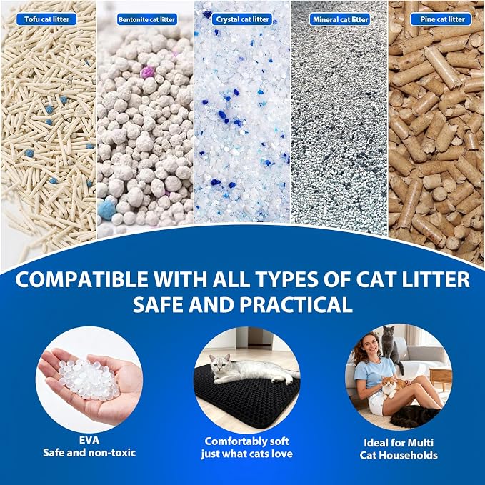 Cat Litter Box Mat,Double-Layer Honeycomb Litter Trap 35"x24" Gray | Catches Scattered Particles to Stop Tracking,Waterproof Design Urineproof Base Protects Floors, Easy to Clean, Indoor Cats - Image 5