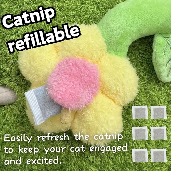 CECE PAW 3 PCS Catnip Toys, Includes 6-Pack Catnip Pouches, Catnip Refillable Interactive Cat Toy with Crinkle Sound, Bunny Easter Kicker Toy for Indoor Cats, Chew, Food Puzzle for Kitten Enrichment - Image 4