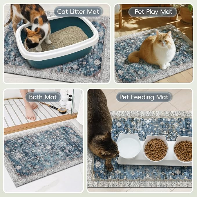 Cat Litter Mat Litter Trapping Mat, 33"x22" Waterproof Urine Proof Litter Box Mat Catcher Mat Non-Slip Washable for Kitty Kitten, Blue - Image 7