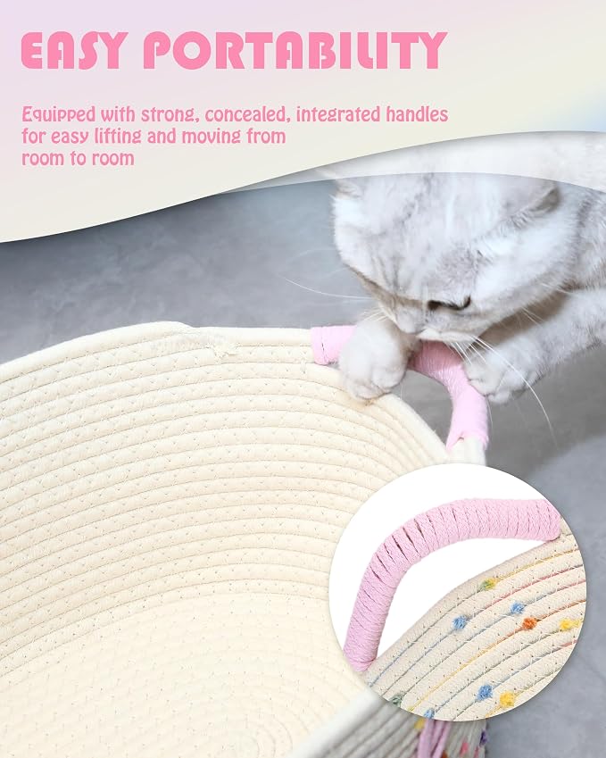 Sea Team Cat Toy Storage Basket with Handles, Rainbow Meow | Large Cotton Rope Storage Bin, Shelf Basket, Organizer for Pet Chew Toys, Foods, 16.5 x 11 x 7 Inches, 4.4 Gallons - Image 7