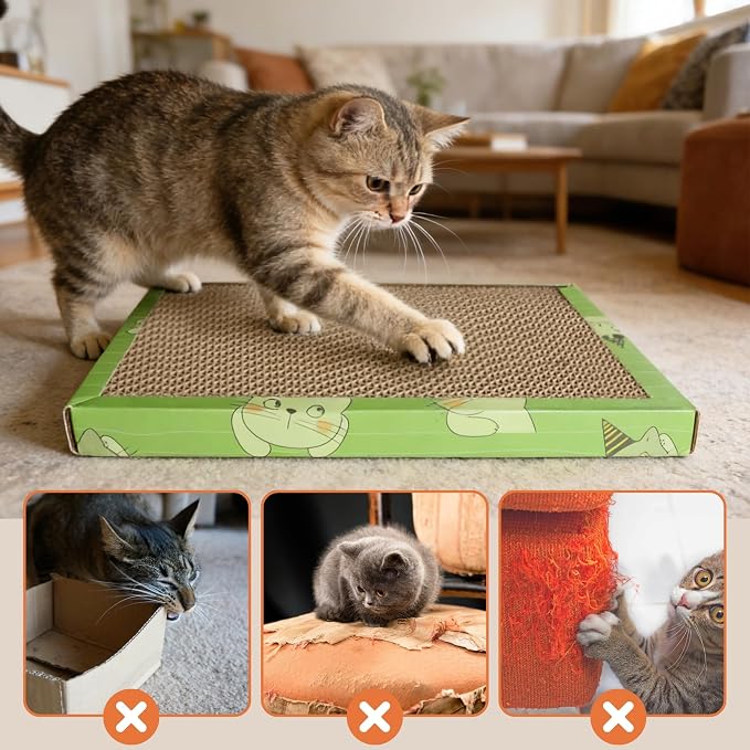 3 Pack Cardboard Cat Scratcher with Box,Reversible Slope Scratch Pad | 3 Reversible Cardboard Scratch Pads and 1 Slope Cat Scratcher with Box for Scratching,Stretching and Resting Indoors - Image 7