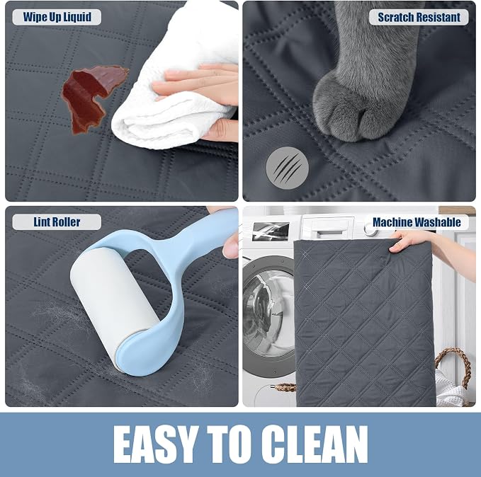 Smiry Waterproof Reversible Pet Couch Covers for Dogs | Pet Friendly, Soft Fabric, Washable Sofa Furniture Protector for Dogs Cat Kids, Checkered (30"x53", Dark Grey/Dark Grey) - Image 5