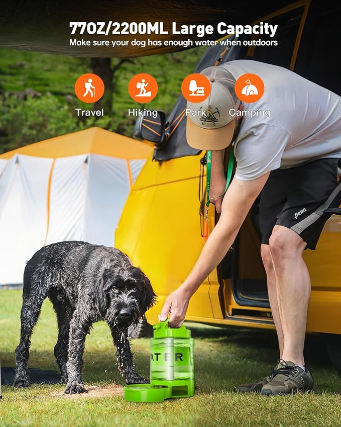 Portable Dog Water Bottle Bowl - 77 oz Travel Water Bowl Dispenser for Dogs Leak Proof, Suitable for Large Pet Drinking, A Must Have for Outdoor, Camping, Walking, Beach, Hunting Other Scenes （Green） - Image 2
