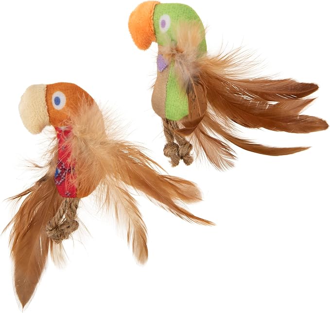 Instincts by SmartyKat 2-Pack HappyNip Love Mates Feather Birds Plush Cat Toys, Contains Catnip & Silvervine - Orange/Green, 2-Pack by SmartyKat