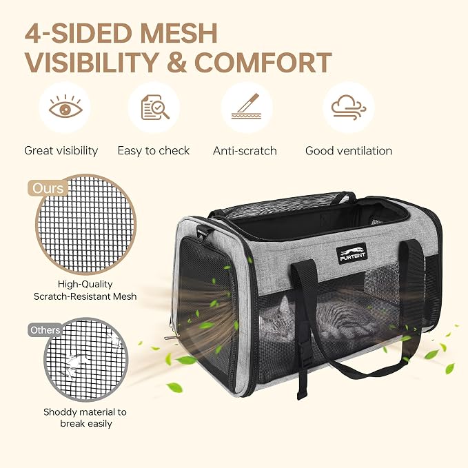 Soft Cat Carrier, Large Foldable Pet Carrier with Four-Sided Breathable Mesh, Safety Leash Included, 20 x 13 x 13 Inches, Travel Bag for Cats & Small Dogs, Grey - Image 7