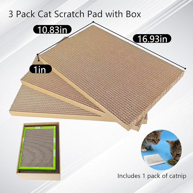 3 Pack Cardboard Cat Scratcher with Box,Reversible Slope Scratch Pad | 3 Reversible Cardboard Scratch Pads and 1 Slope Cat Scratcher with Box for Scratching,Stretching and Resting Indoors - Image 4