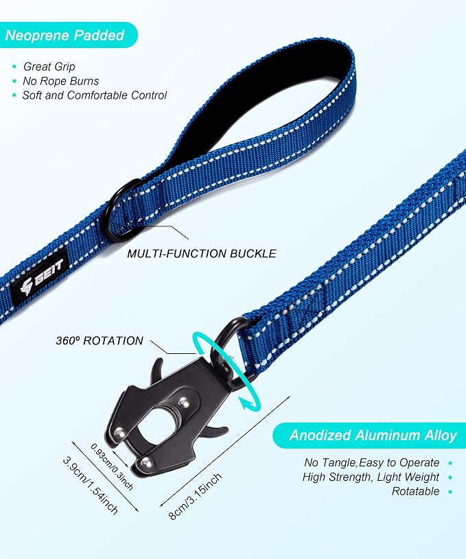 GEIT 2 Padded Handles Heavy Duty Dog Leash for Small Medium and Large Dogs | 4/5/6FT Reflective Dog Leashes with Aluminum Quick Release/Locking Tactical Frog Clip,Comfortable Traffic Handle - Image 4