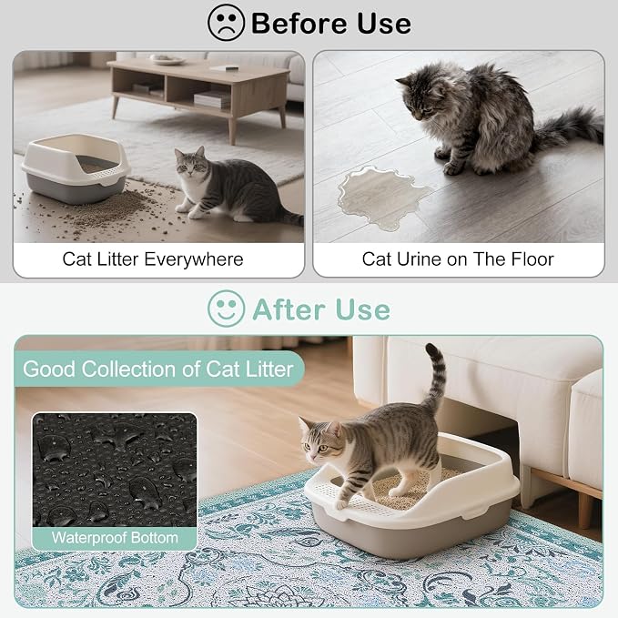 33"x22" Cat Litter Mat Waterproof Non-Slip Litter Trapping Pad | Soft Mesh Litter Box Mat With A Decorative Pattern Captures Scatter Effectively To Keep Floors Clean And Tidy - Image 5