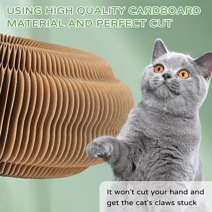 Goosheep 3 Pack Cardboard Cat Scratcher Board,Accordion Toy for Indoor Cats | Magic Organ Cat Scratching Post Sharpening Claws, Foldable Cat Toy with Bell, Exercise&Play for Indoor Small&Medium-Sized Cat - Image 9