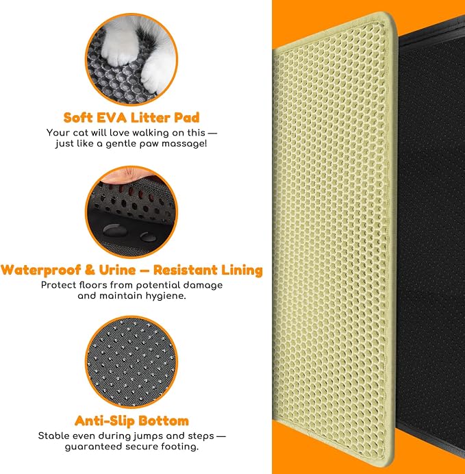 Cat Litter Mat 24"x16",Double Layer EVA Litterbox Mat Cream | Extra Large Honeycomb, Waterproof & non-slip, Odor-free, easy clean, washable durable floor protector,scatter control - Image 3