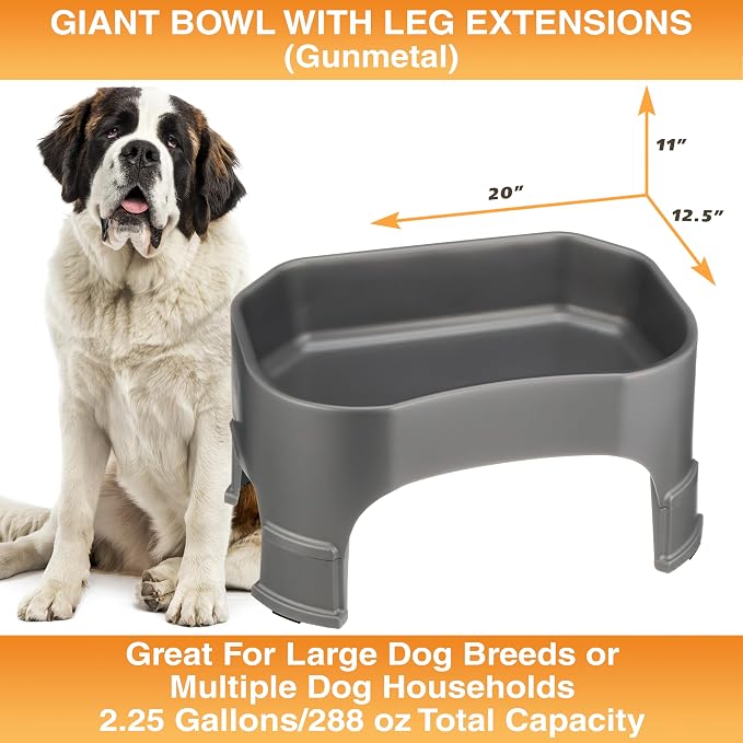 Neater Pet Brands Extra Large Water Bowl for Dogs, Elevated Outdoor Dog Water Bowl (2.25 Gallon XL Capacity), Big Trough Style Food Dish for Indoors or Outside, No Spill Large Dog Bowls, Gunmetal Grey - Image 6