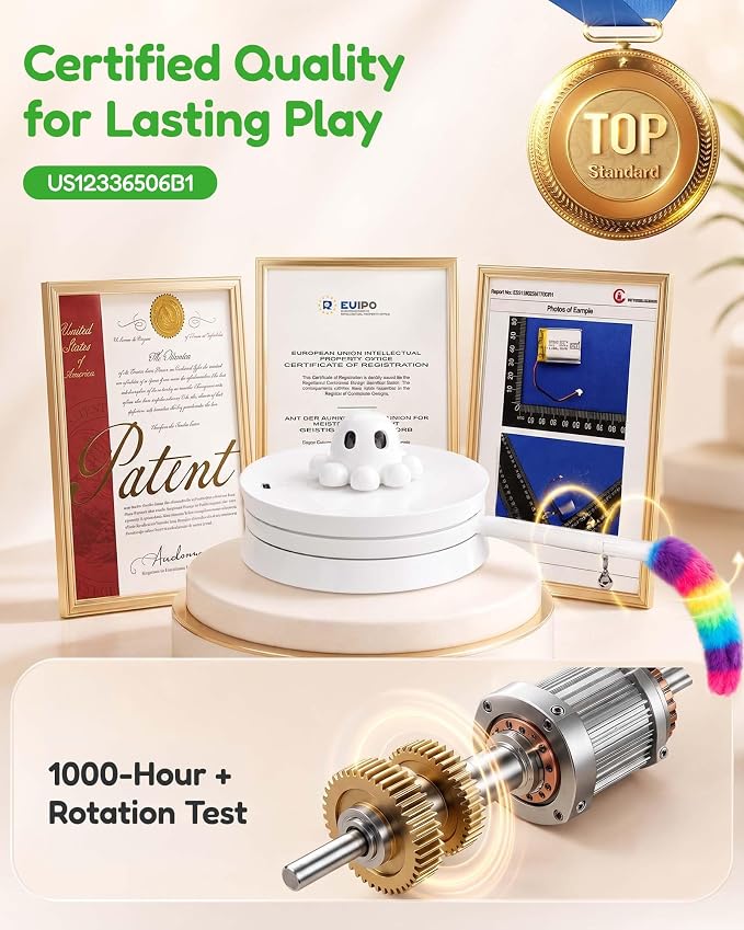 PetsBusy Automatic Hide &Seek Interactive Cat Toys for Indoor Cats,[Week-Long Big Battery] Rechargeable Smart Touch-Activated Kitten Toy with Moving Rainbow Tail for Bored Adult Cats, - Image 5