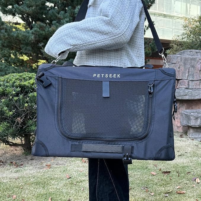 Large Cat Carrier, Portable Soft Sided Road Car Carrier, for Small Dog or Big Cats, 20"x13"x13" Outside Folding Comfortable Design, Black - Image 7