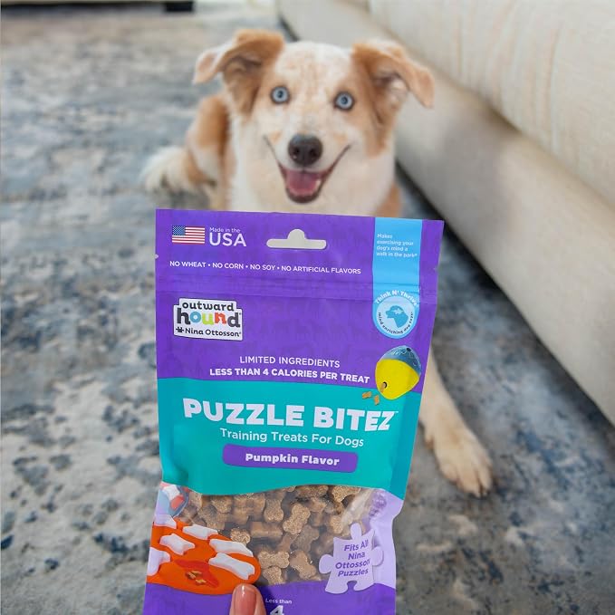 Outward Hound Nina Ottosson Puzzle Bitez Dog Treats, Pumpkin, 7.5 oz | USA Made, Healthy Bite-Sized Treats for Training Reward & Interactive Puzzle Toys, No Artificial Additives, Dogs & Puppies - Image 9