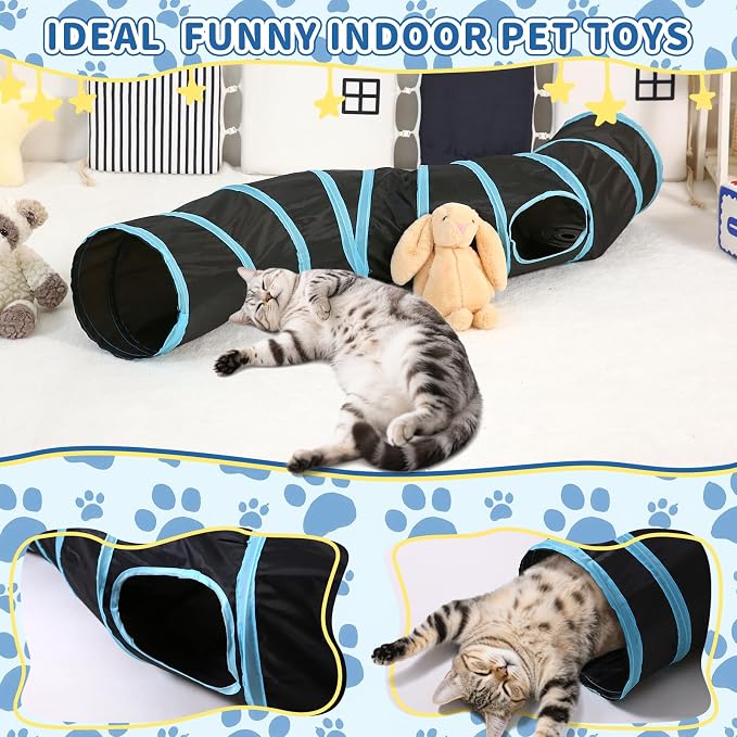 Pet Cat Tunnel, S-Shaped Tunnels for Indoor Cats, Collapsible Pet Tunnel for Kitten, Puppy, Rabbit, 25cm-Wide Tunnels, Durable & Breathable, with Peek Hole Toy Ball - Image 3