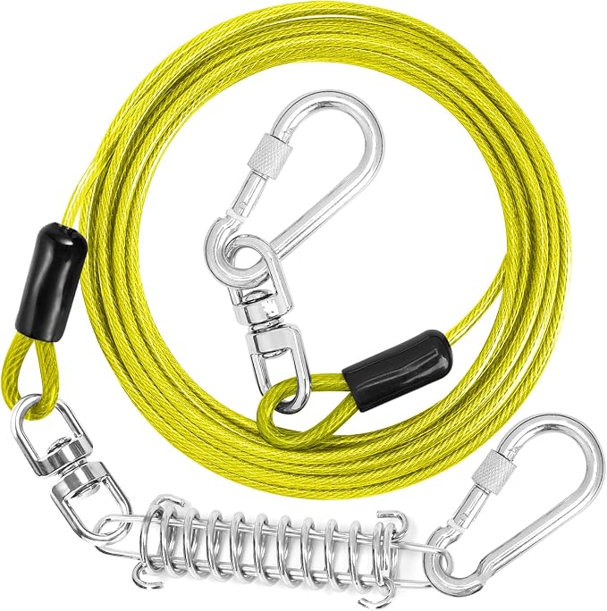 jenico Dog Tie Out Cable - 10 ft Heavy Duty Dog Lead for Yard | Outdoor Runner Cable with Swivel Hook and Shock Spring for Small Medium Large Dogs Up to 500 lbs Dog Tether for Yard Camping by jenico