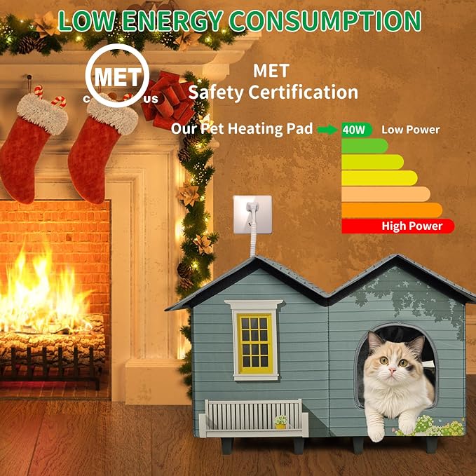 Heated Cat Houses for Indoor/Outdoor Cats with Elevated Heated Cat Bed Waterproof Providing Safe Feral Cats, Easy to Assemble - Image 4