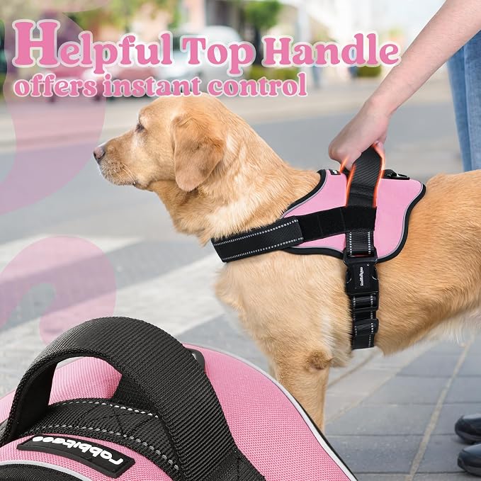 rabbitgoo No Pull No Choke Pet Vest, Adjustable Pet Harness with Molle | Large Sized Dog Harness, Reflective, Easy Wearing with One Buckle for Walking, Training, Pink, L - Image 8