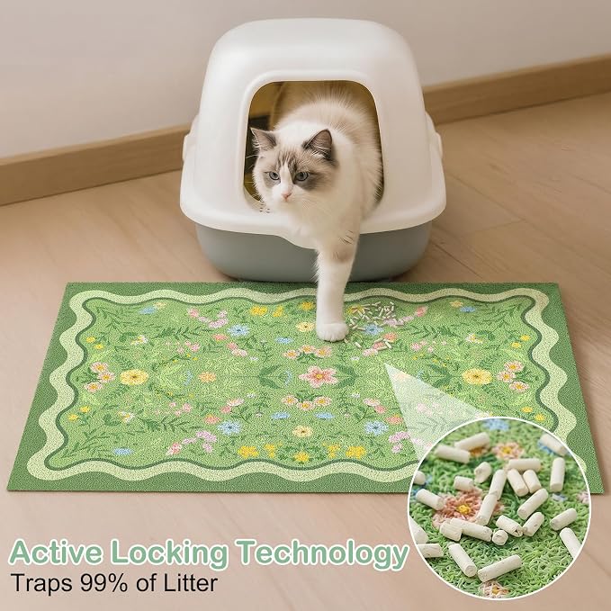 Glittme Cat Litter Mat, 33"x22" Non-Slip Washable Trapping Mat for Cats | Litter Trapping Mat With Thick PVC Coil To Catch Scatter, Soft On Paws And Waterproof Bottom To Protect Floors - Image 2