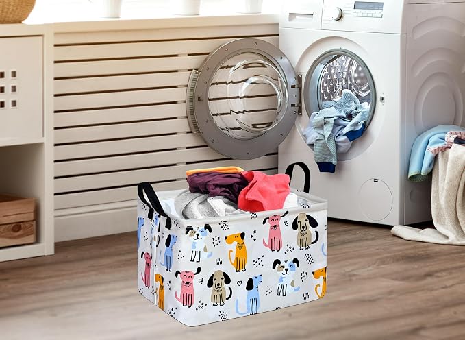 Rectangle Gift Storage Basket Home Shelf Storage Basket Organizer Box Clothes Laundry Hamper Nursery Basket Laundry Basket with Handles (Dog) - Image 4