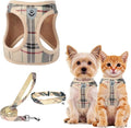 PUPTECK Adjustable Dog Harness Collar and Leash Set Step in No Pull Pet Harness for Small Medium Dogs Puppy and Cats Outdoor Walking Running, Soft Mesh Padded Reflective Vest Harnesses, Beige XS | Plaid Puppy Step-in Escape Proof Reflective No Choke Pe... by PUPTECK