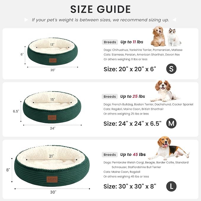 Love's cabin Round Donut Cat and Dog Cushion Bed, 20in Pet Bed for Cats or Small Dogs, Anti-Slip & Water-Resistant Bottom, Super Soft Durable Fabric Pet beds, Washable Luxury Bed Dark Green - Image 4