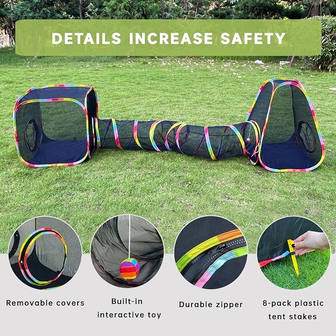 Outdoor Cat Enclosures, Cat Tunnels Catio Tents Cubes for Indoor Cats with Play Ball, Collapsible Outside Playpen Tunnel for Kitty, Rabbit, Puppy and Small Animals - Image 5