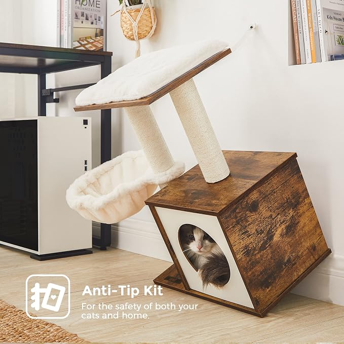 FEANDREA Small Cat Tree for Kittens, Modern Cat Tower for Indoor Cats, Cat Condo with Scratching Posts, Removable Washable Cushions, Rustic Brown UPCT122X01 | Modern Cat Tower for Indoor Cats, Removable Washable Cushions, Rustic Brown, CAEN Collection ... - Image 9