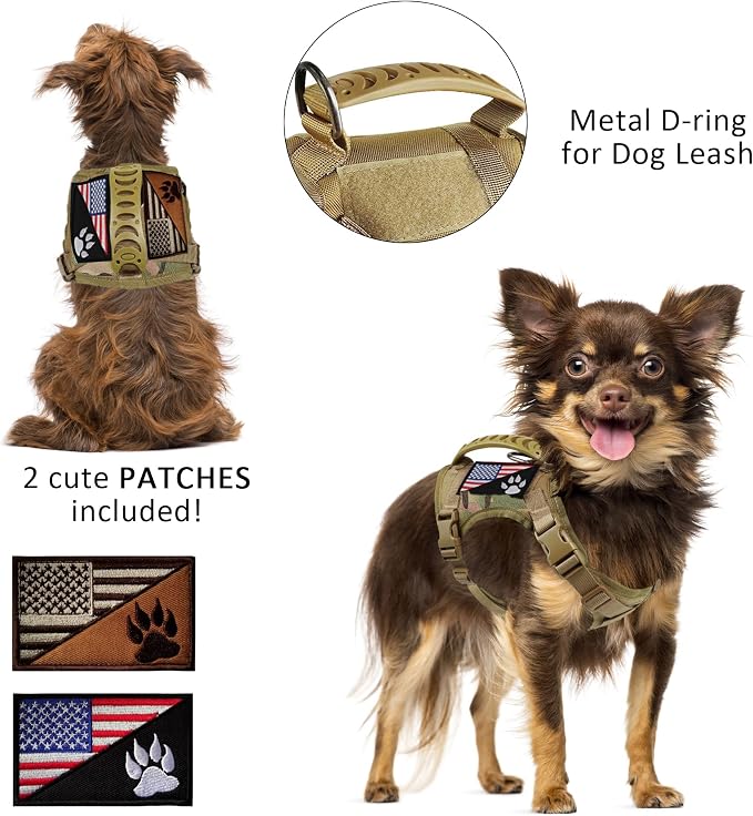 Tactical Dog Harness Tactical Puppy Vest with Rubber Handle K9 Military Adjustable Pet Vest Harness for Outdoor Training XS Dog Harness (Camouflage Harness) - Image 2