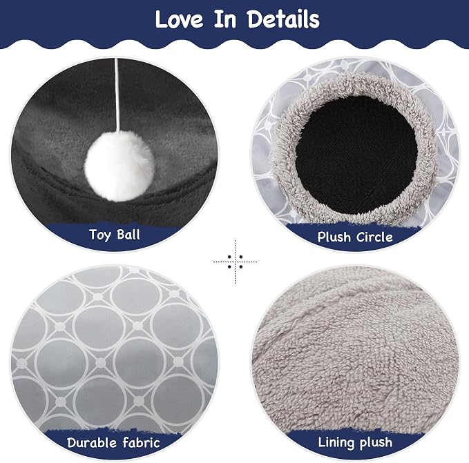 Tempcore Cat Tunnel for Indoor Cats Fleece-Lined in for Warmth, 3 Way Collapsible Pet Play Tunnel with Teaser Wand, Peek Holes & Hanging Ball, Interactive Tube for Kittens & Rabbits, Geometry Grey - Image 5