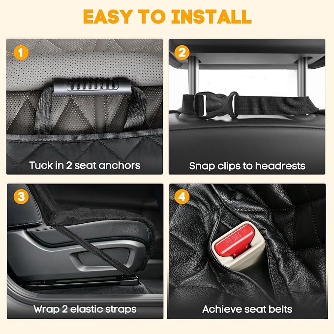 PETICON Waterproof Scratchproof Pet Bench Seat Covers for Cars, SUVs | Nonslip Durable Back Seat Cover for Dogs, PU Leather, Side Flaps, Full Bench, Easy Install - Image 9