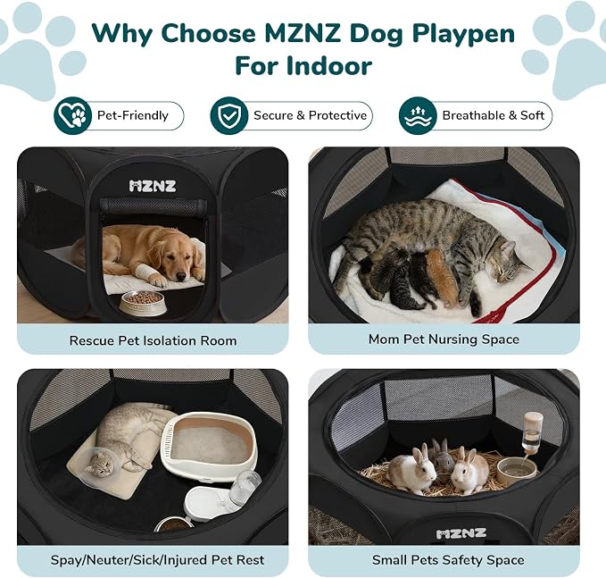 Dog Cat Small Animal Puppy Playpen Crate, Large, Whole Black | Portable Pop Up Pet Cage Enclosure Tent Kennel Indoor Outdoor with Carrying Case, No Assembly, Camping Use - Image 3