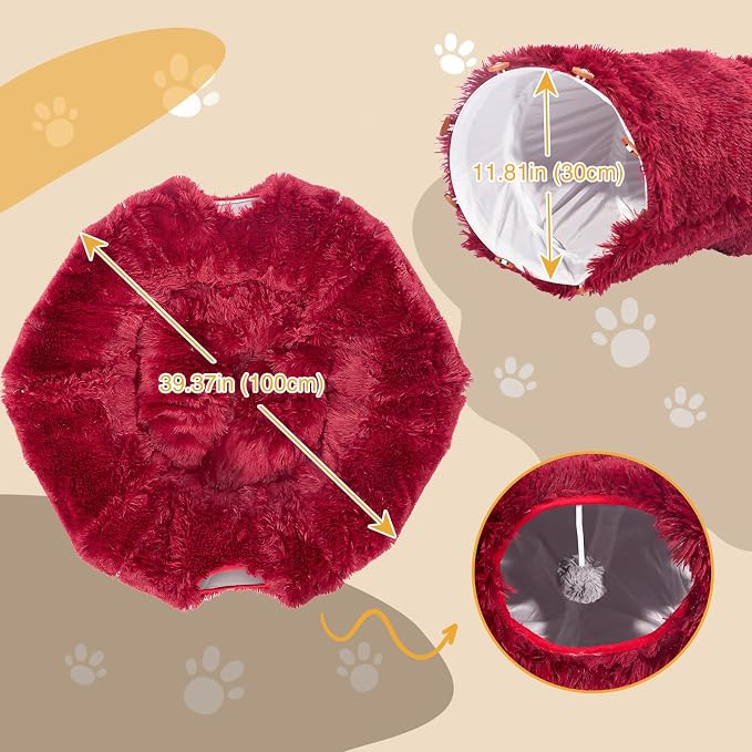 Avont Cat Tunnel Bed, Washable Cushion, Large 3-in-1 Play Tube for Cats | Play, Rest & Snuggle | Spacious for Big Cats | Durable Toggle Design | Removable Washable Cushion | Red - Image 4