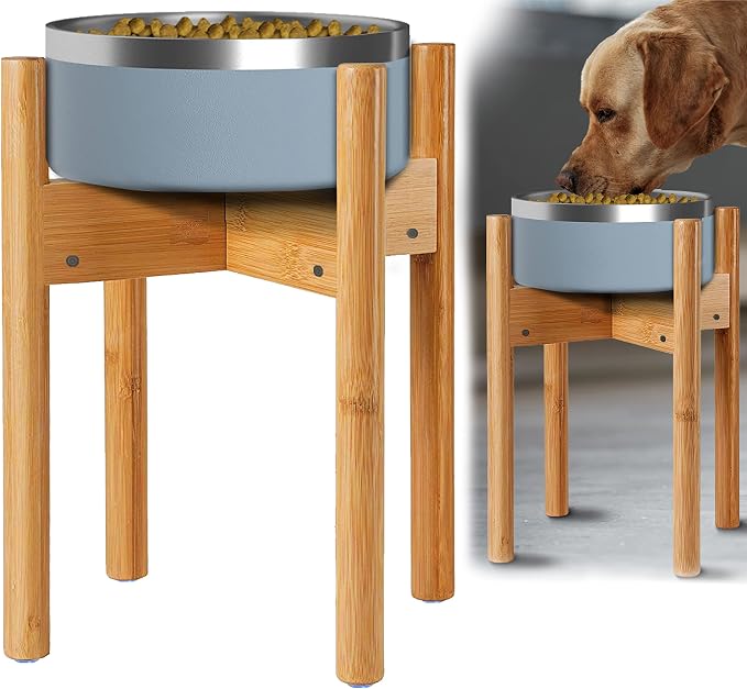 Dog Bowl Stand for Large Dogs - Adjustable, Easy Fold-Down | Use to Elevate Raise Dog Food, Water and Slow Feeder Bowls, Lock-Bolts and Tool Added, Foot-Padded, Bamboo Stand Only - Image 8