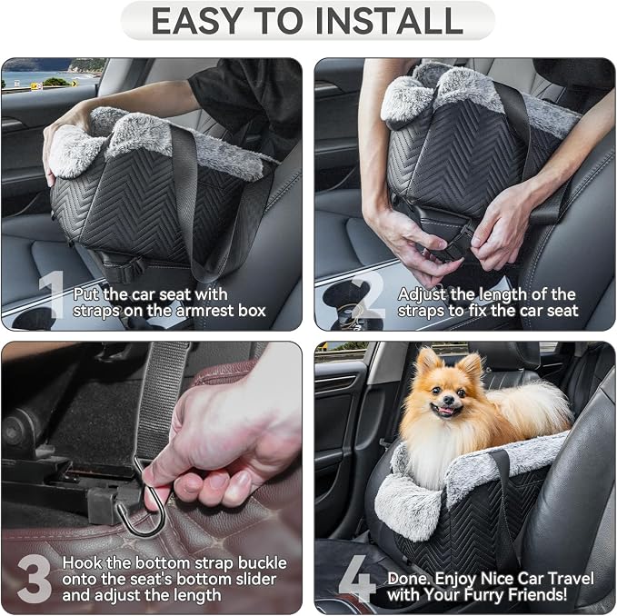 PETSFIT Center Console Dog Car Seat, Portable Pet Car Seat with Safe Protective Hooks, Luxury Dog Car Seats for Small Dogs Includes Safety Leash and Storage Pocket for Pets Up to 9 lbs (Black) - Image 8